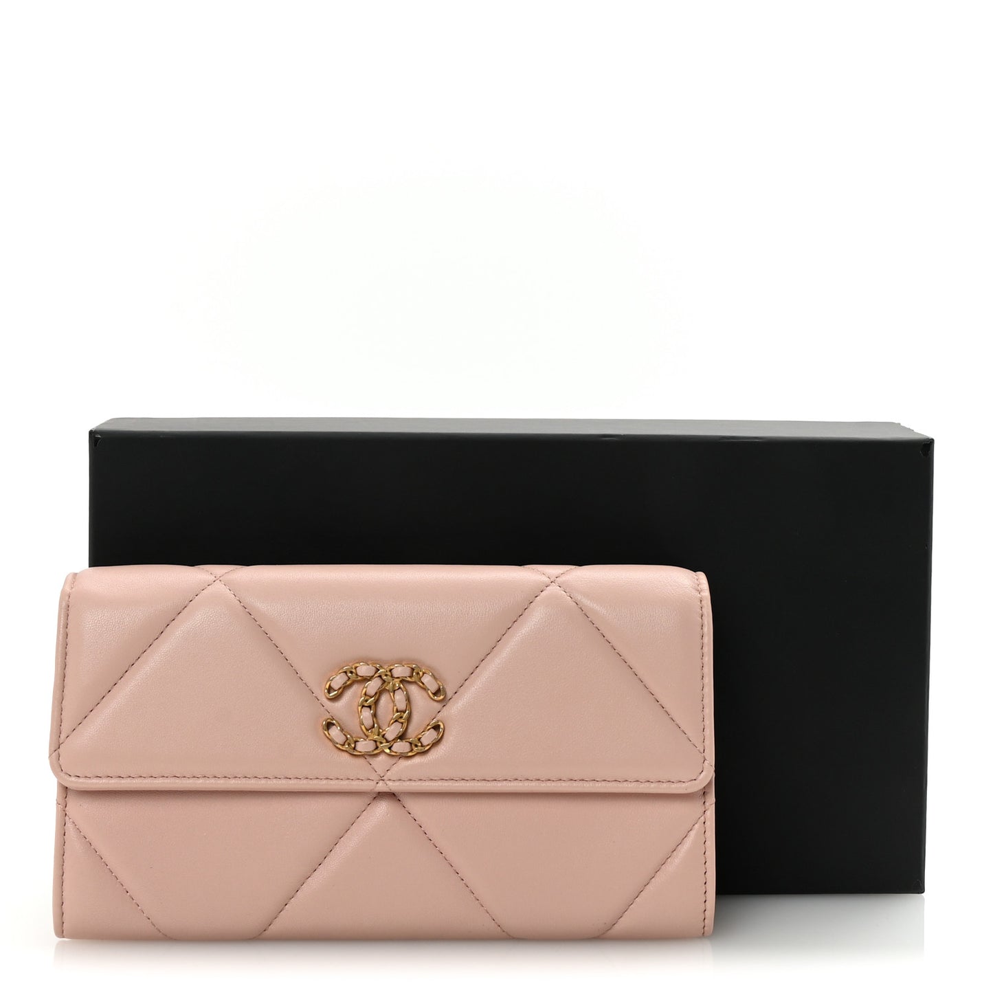 Lambskin Quilted Chanel 19 Flap Wallet Light Pink