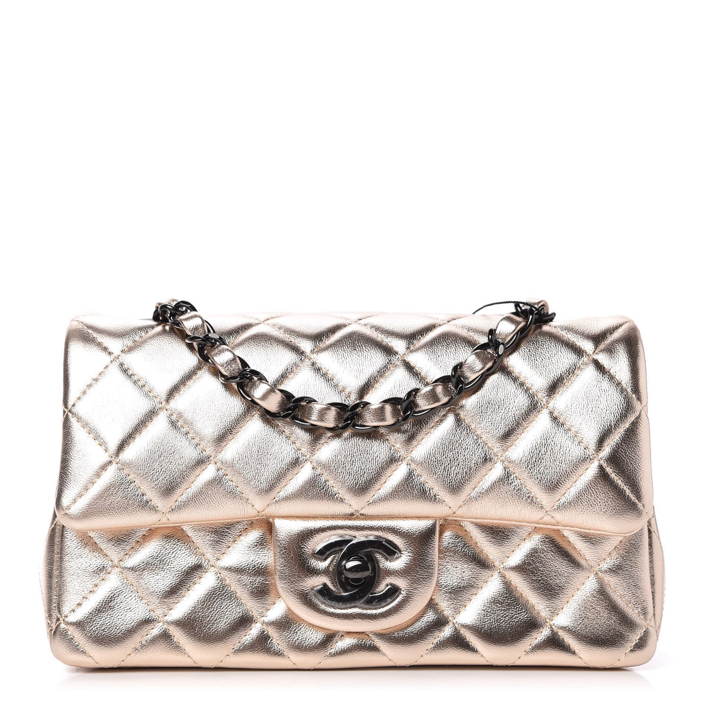 Metallic Lambskin Quilted Mini Rectangular Flap Gold Black