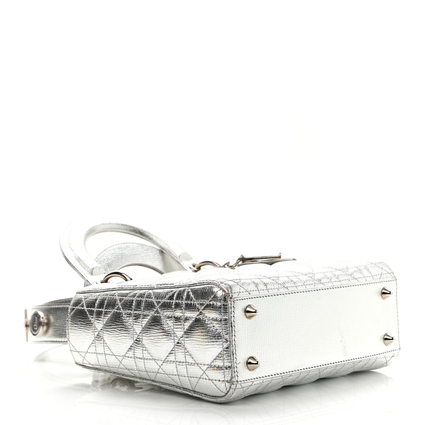 Metallic Grained Calfskin Cannage Small Lucky Badges My Lady Dior Silver
