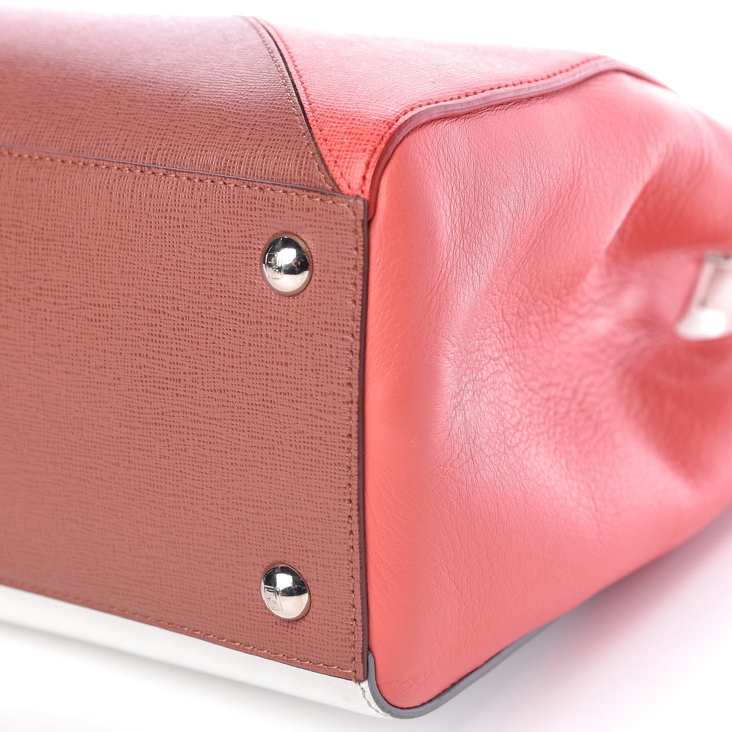 Fendi Vitello Elite Calfskin Colorblock Petite 2Jours Tote Argento Plaster 14 of 14