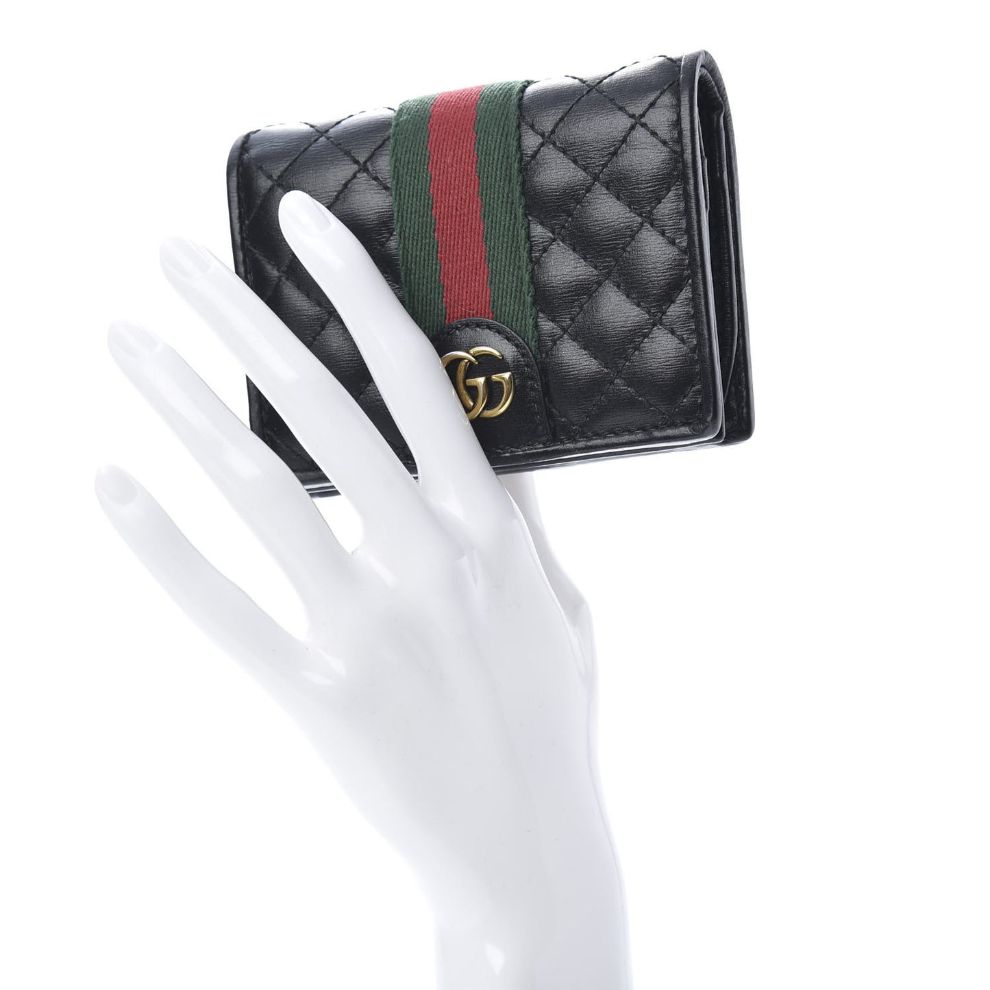 Calfskin Web Trapuntata GG Marmont Card Case Wallet Black