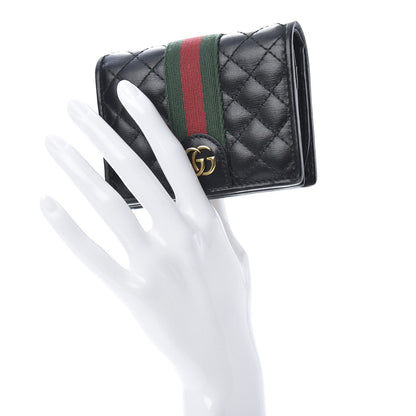 Gucci Calfskin Web Trapuntata GG Marmont Card Case Wallet Black 2 of 9