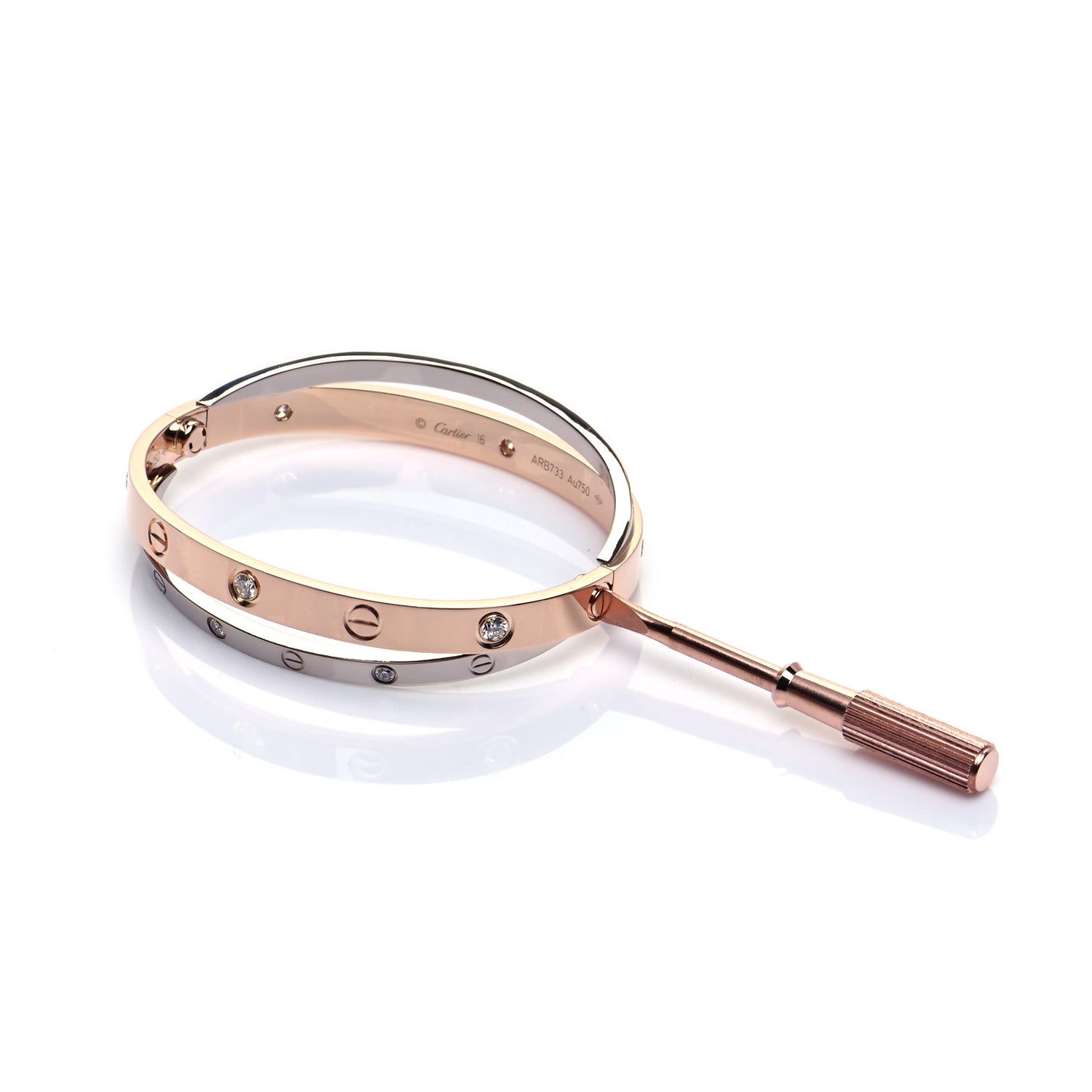 18K Pink White Gold 12 Diamond Double LOVE Bracelet 16