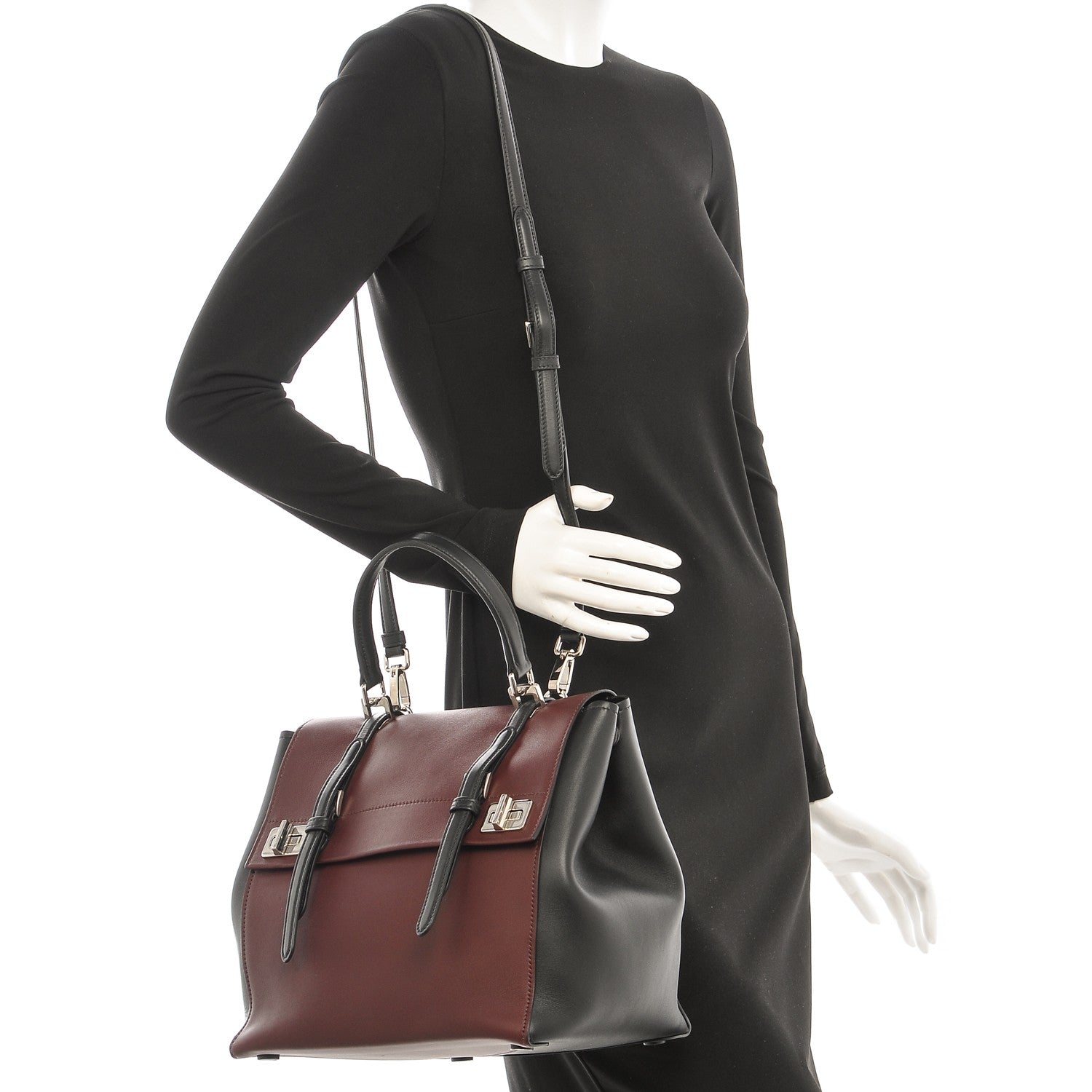 Prada City Calf Convertible Top Handle Tote Granato Black 2 of 8