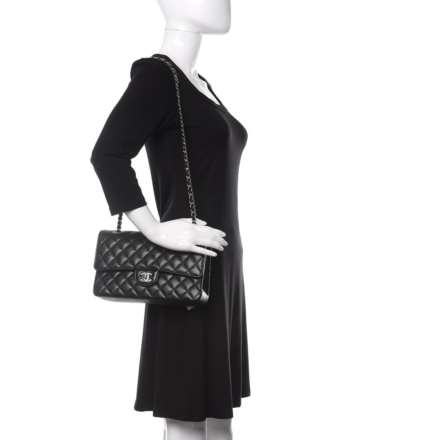 Caviar Quilted Medium Double Flap Black
