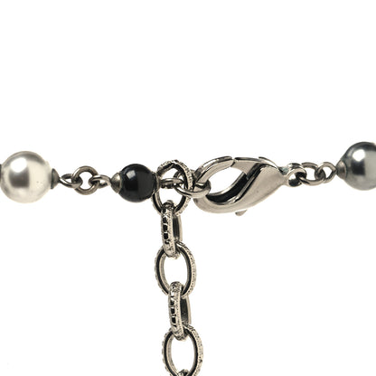 Chanel Pearl Crystal Beaded CC Long Necklace Black Silver 3 of 5