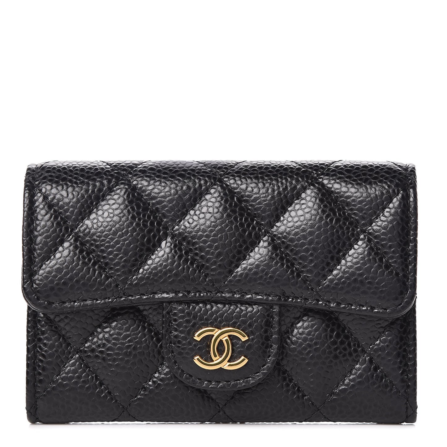 Caviar Quilted Flap Card Holder Black