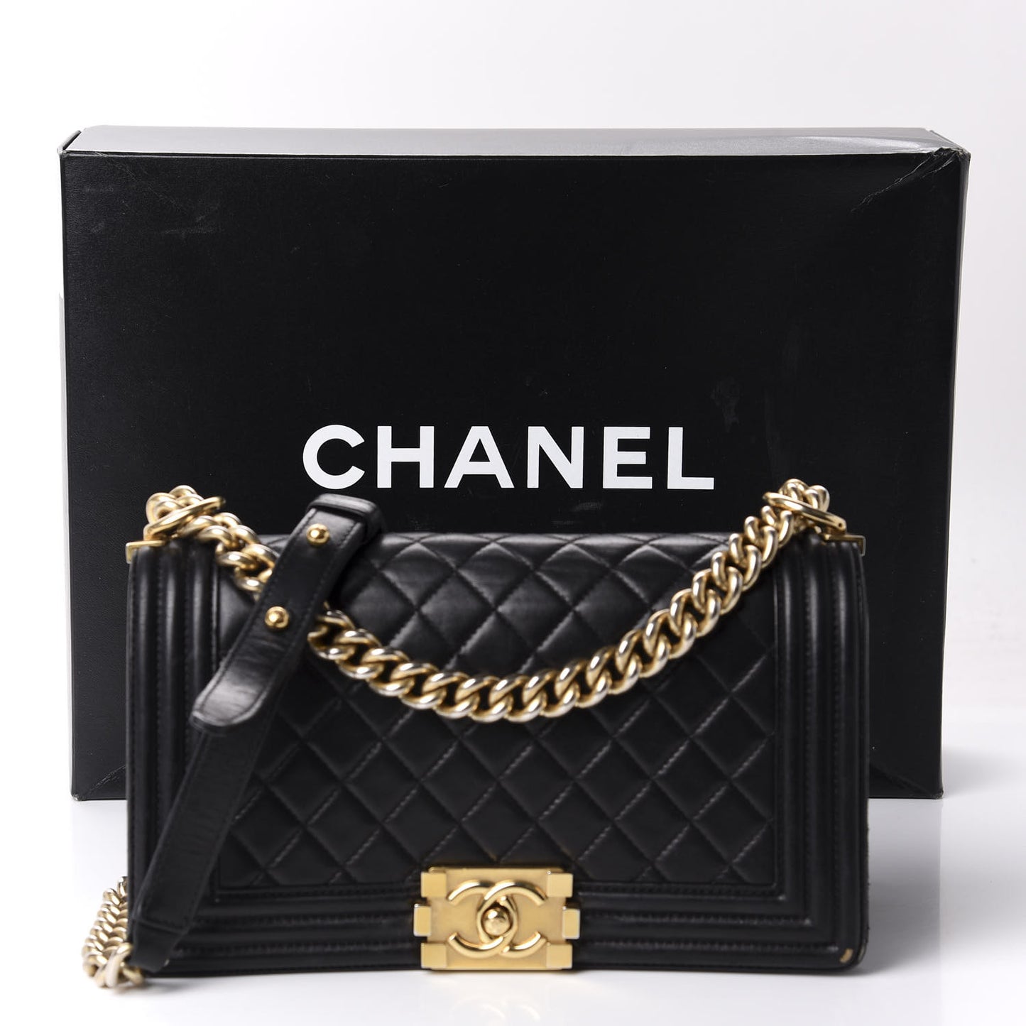Lambskin Quilted Medium Boy Flap Black