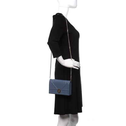 Christian Dior Grained Calfskin Diorama Wallet on Chain Pouch Denim Blue 1 of 11