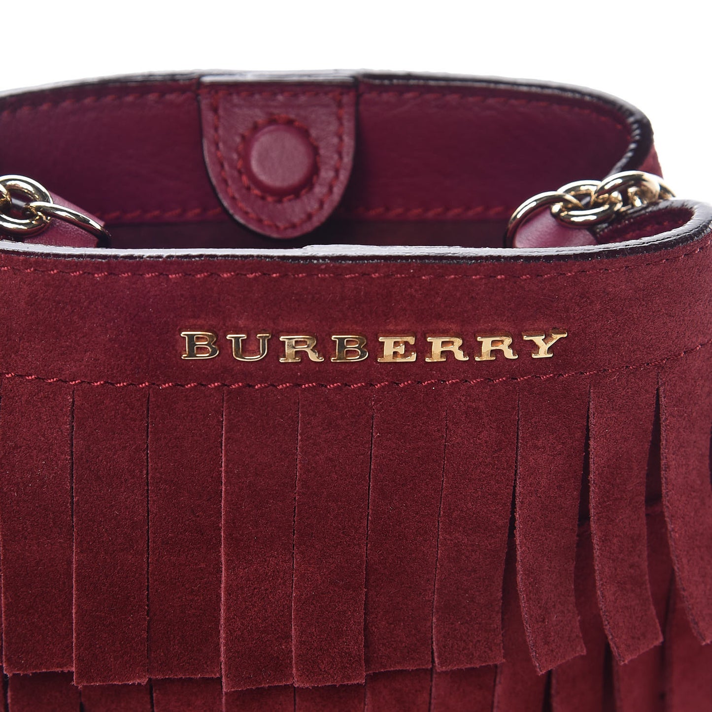 Suede Fringe Mini Bucket Bag Cherry