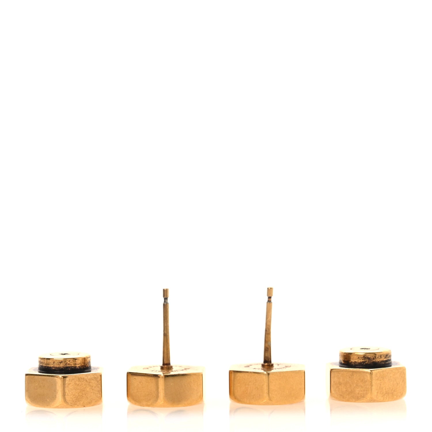 Balenciaga Metal Double Screw Garage Stud Earrings Antique Gold 3 of 4