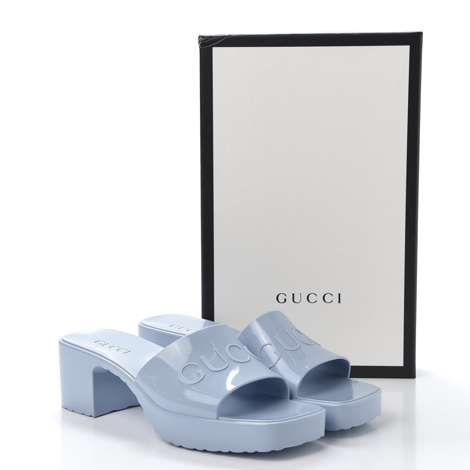 Gucci Rubber Gucci Logo Womens Platform 20/60mm Slide Sandals 38 Porcelain Light Blue 9 of 9