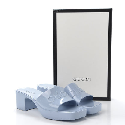 Gucci Rubber Gucci Logo Womens Platform 20/60mm Slide Sandals 38 Porcelain Light Blue 9 of 9