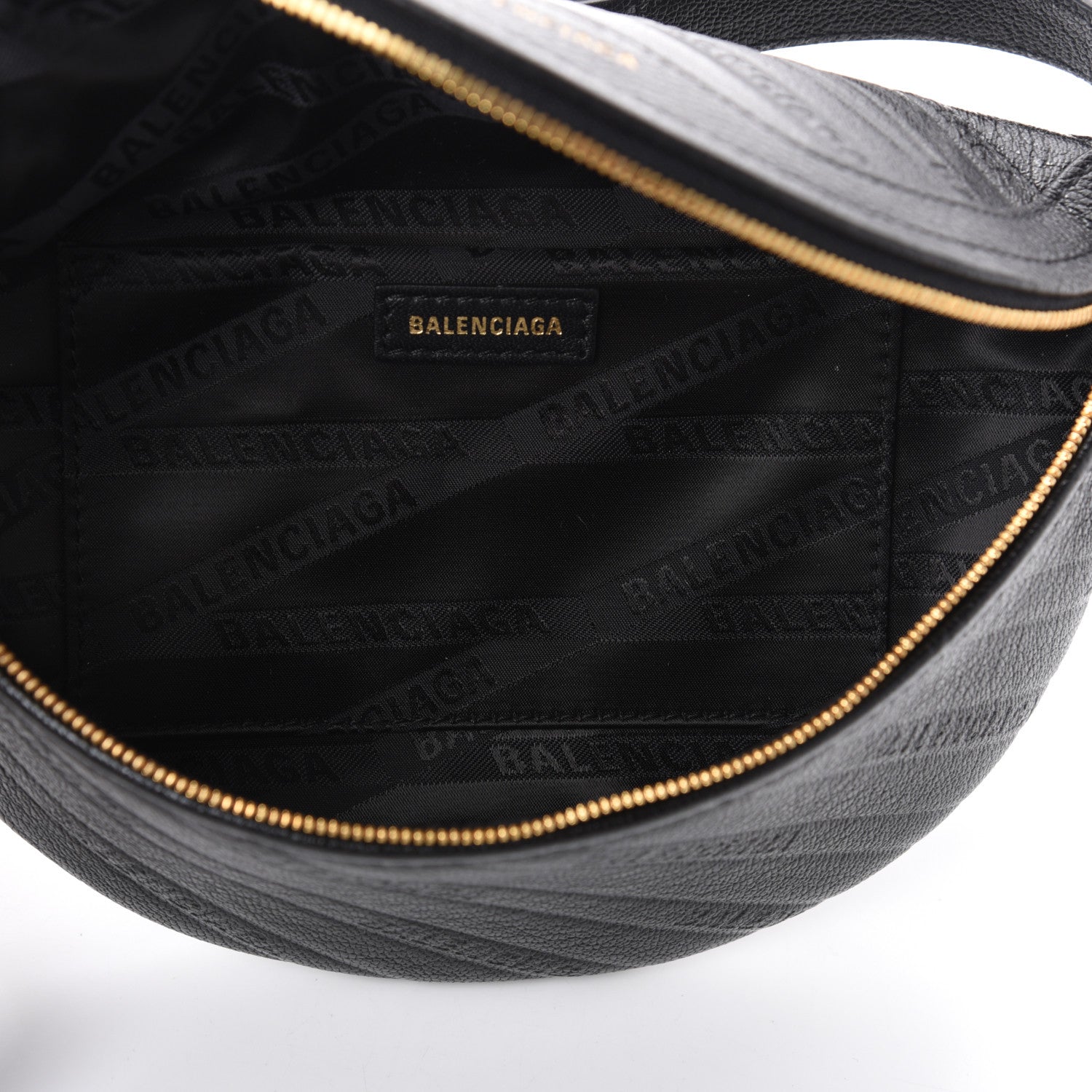 Balenciaga Shiny Goatskin Allover Logo Embossed XXS Souvenir Belt Bag Black 5 of 9