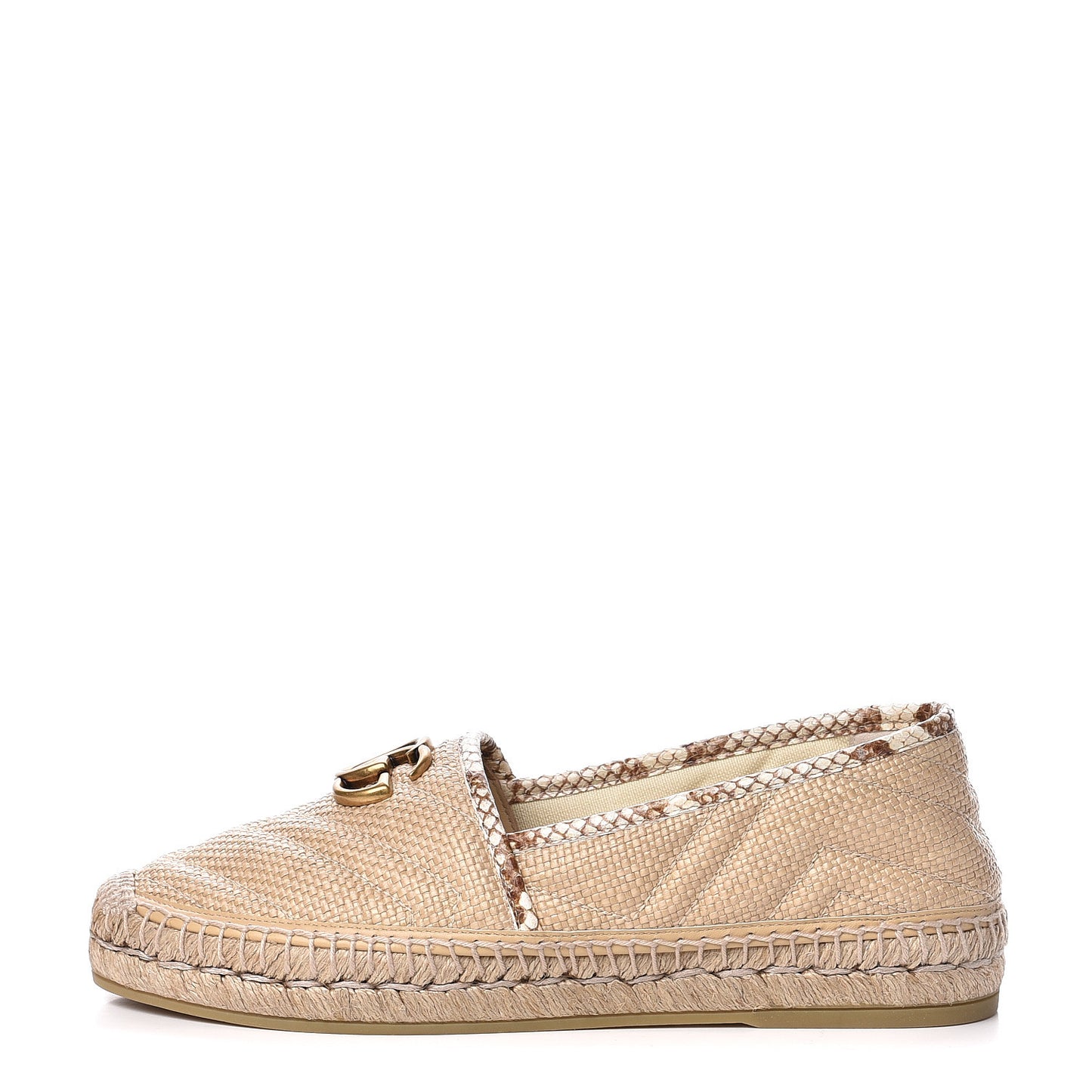 Straw Elaphe Matelasse GG Marmont Espadrilles 38 Natural Cream Brown