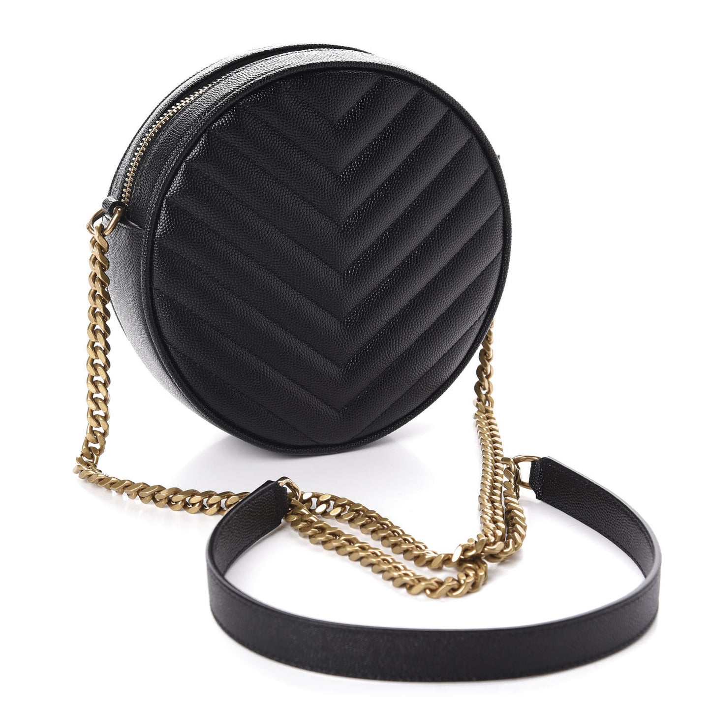 Grain De Poudre Matelasse Chevron Quilted Round Vinyle Camera Bag Black