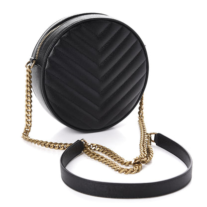 Saint Laurent Grain De Poudre Matelasse Chevron Quilted Round Vinyle Camera Bag Black 3 of 10
