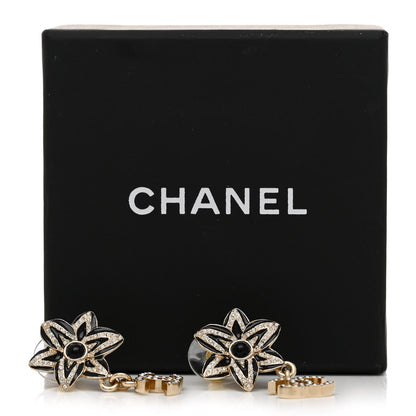 Chanel Enamel Crystal CC Camellia Flower Earrings Gold Black 5 of 5