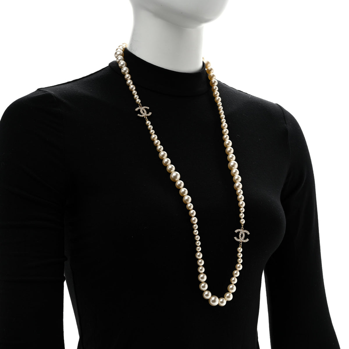 Chanel Graduated Pearl CC Long Necklace Light Gold 2 of 6