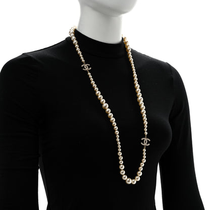 Chanel Graduated Pearl CC Long Necklace Light Gold 2 of 6