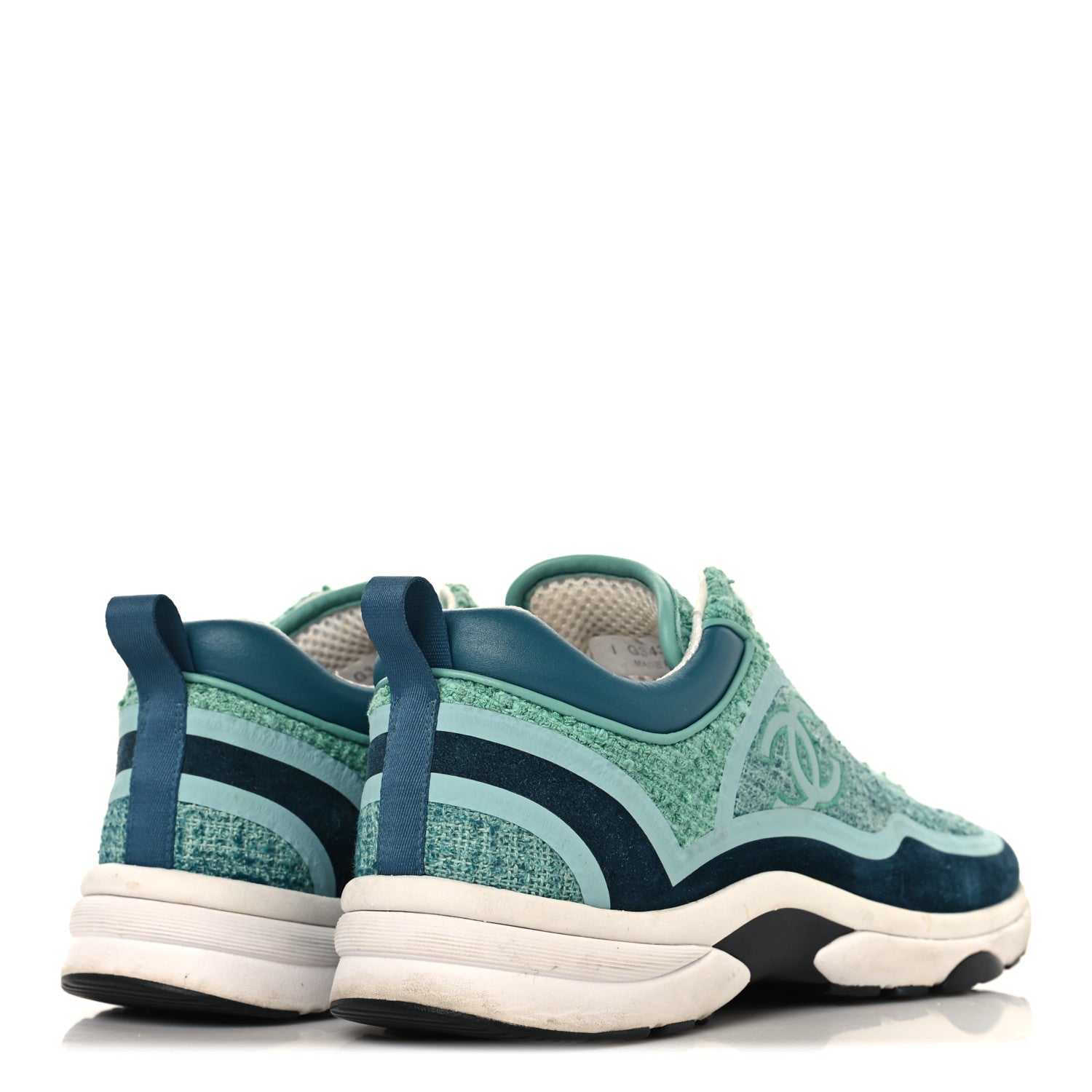 Chanel Tweed Suede Calfskin CC Sneakers 41 Green Navy 5 of 9