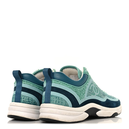 Chanel Tweed Suede Calfskin CC Sneakers 41 Green Navy 5 of 9