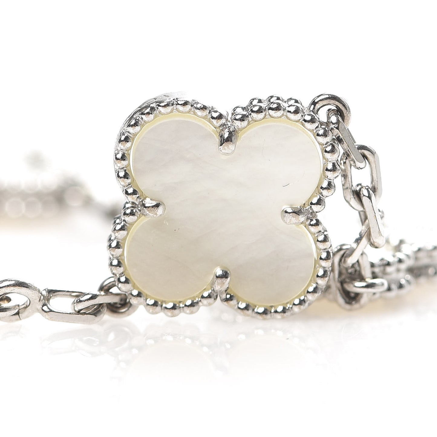 18K White Gold Mother of Pearl 5 Motifs Vintage Alhambra Bracelet