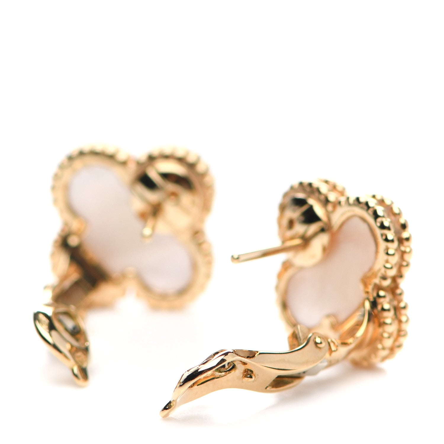 Van Cleef & Arpels 18K Yellow Gold Mother of Pearl Vintage Alhambra Earrings 3 of 6