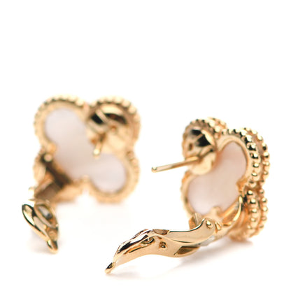 Van Cleef & Arpels 18K Yellow Gold Mother of Pearl Vintage Alhambra Earrings 3 of 6