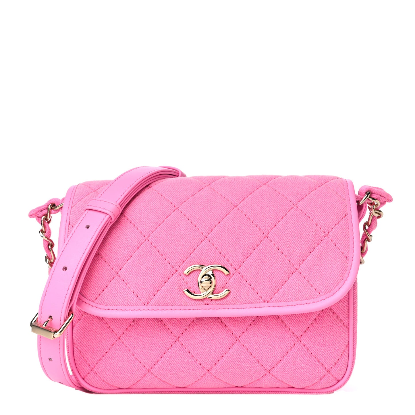 Denim Quilted Small Messenger Flap Neon Pink
