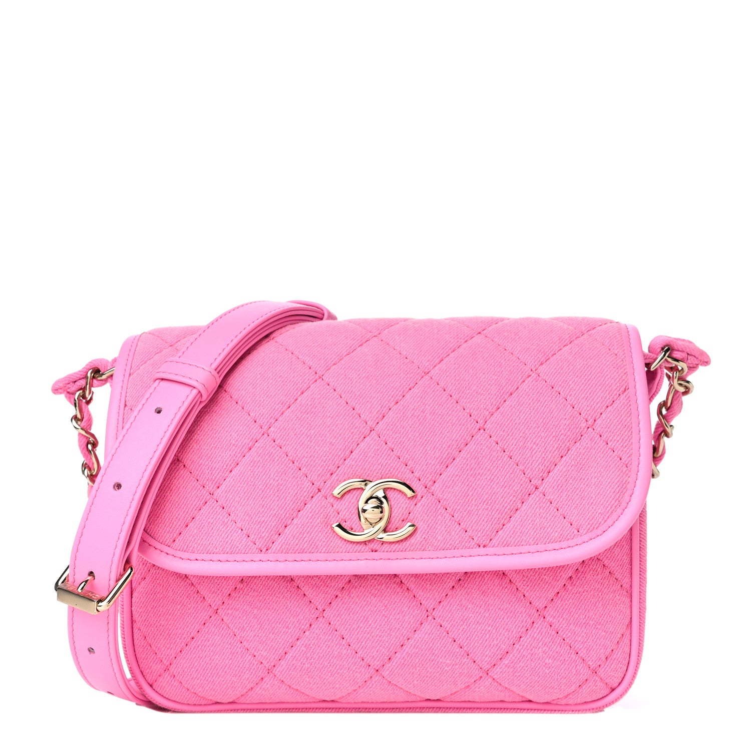 Chanel Denim Quilted Small Messenger Flap Neon Pink 1 of 12