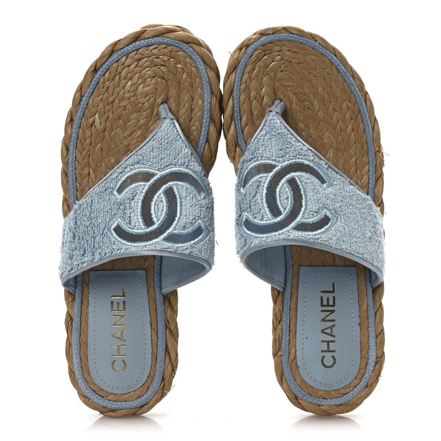 Terry Cloth Raffia CC Logo Thong Sandals 37 Blue