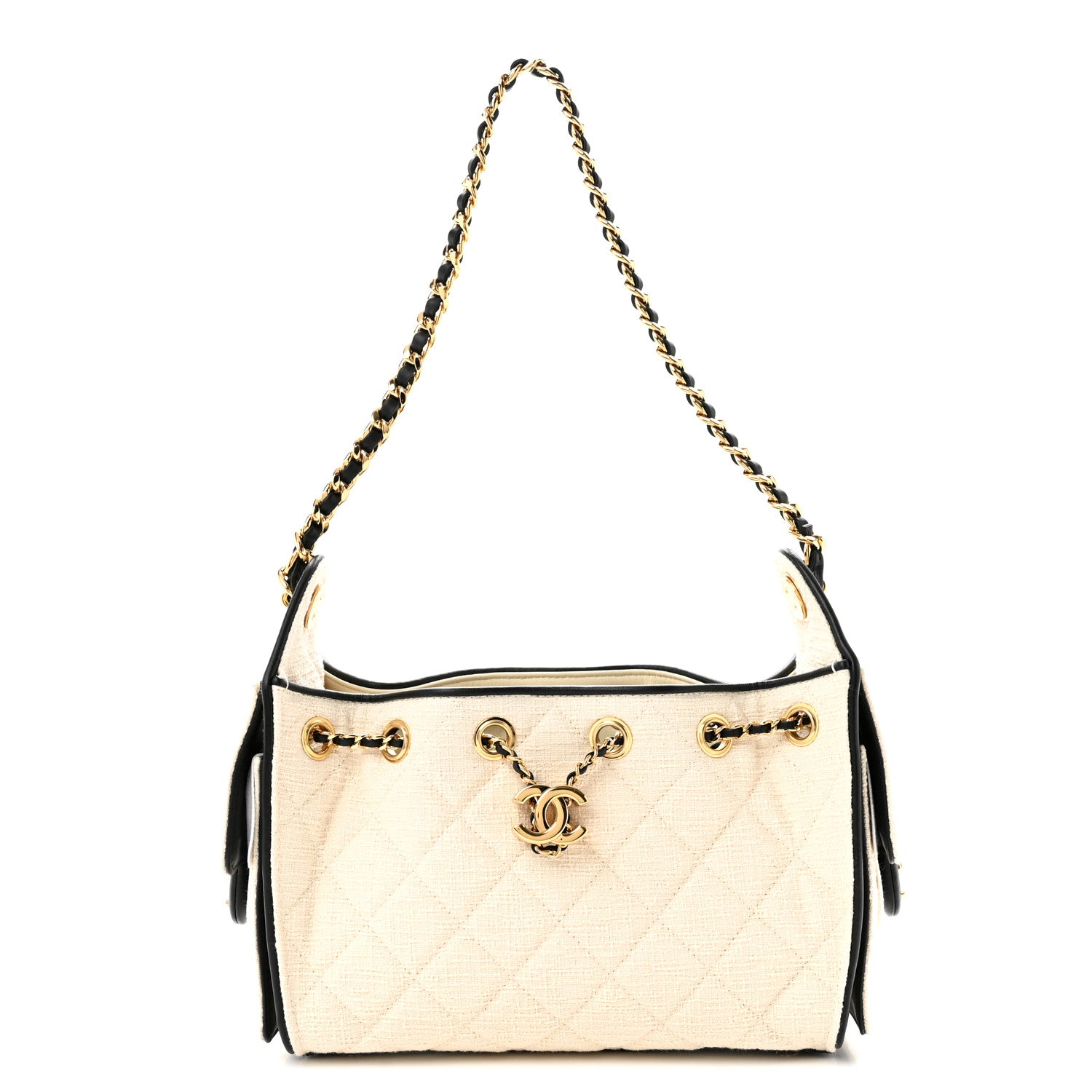 Chanel Canvas Calfskin Quilted Mini Chanel 25 Handbag Ecru Black 1 of 9