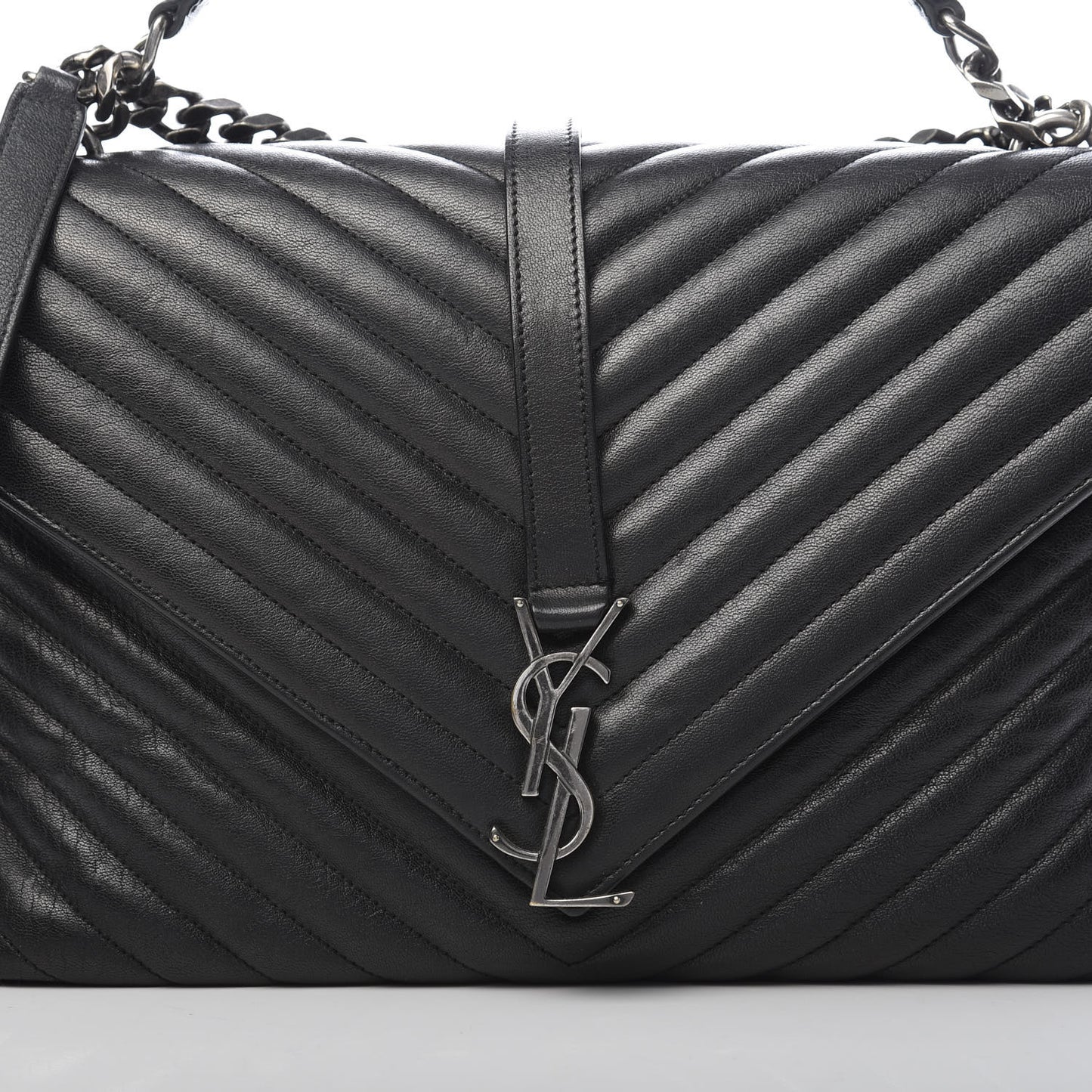 Sheepskin Matelasse Chevron Monogram Large College Satchel Black