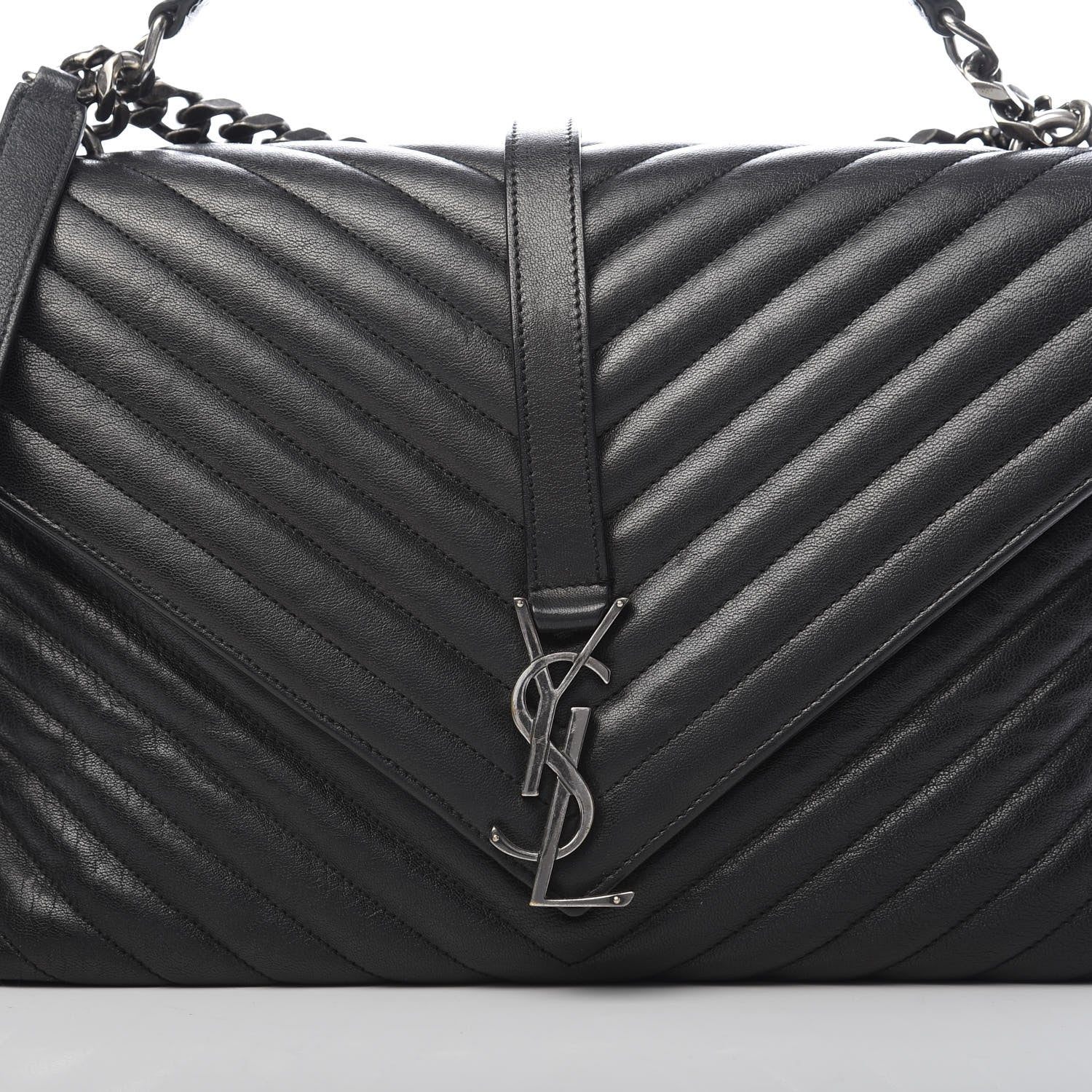 Saint Laurent Sheepskin Matelasse Chevron Monogram Large College Satchel Black 8 of 11