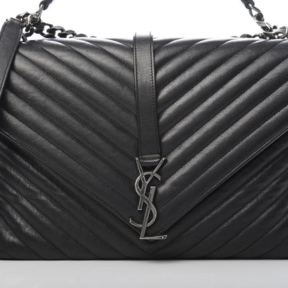 Saint Laurent Sheepskin Matelasse Chevron Monogram Large College Satchel Black 8 of 11