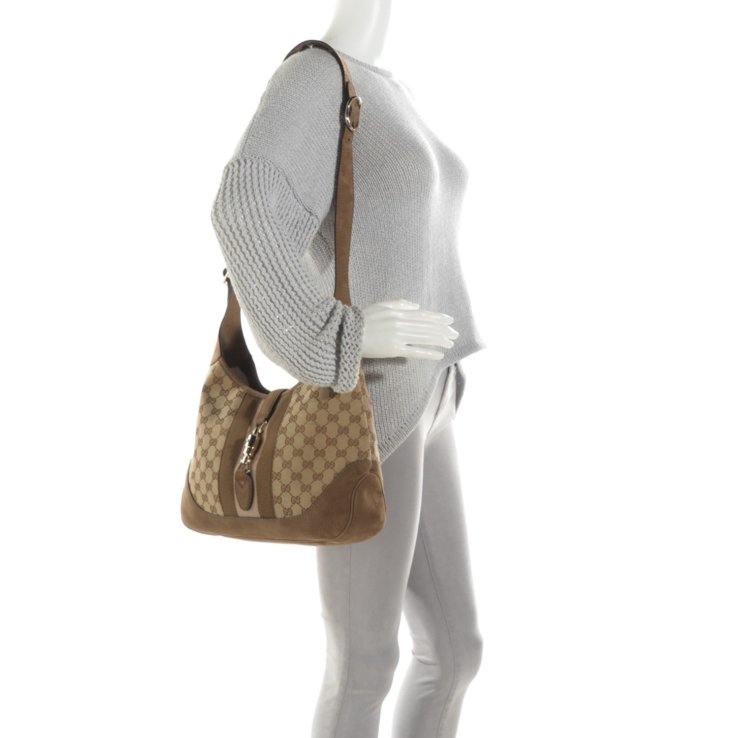 Gucci Monogram Web Medium Jackie O Hobo Brown 2 of 7