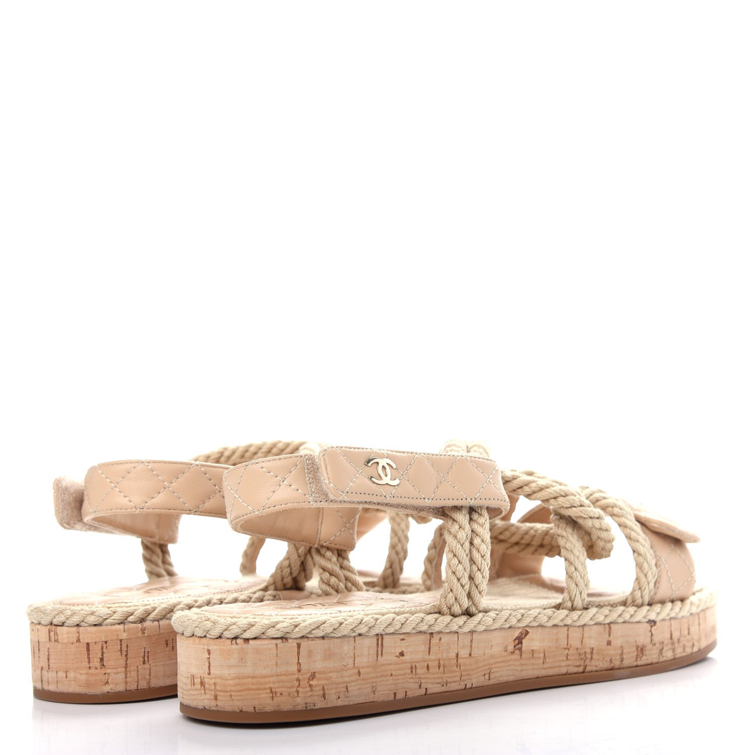 Chanel Cord Lambskin Quilted Logo Sandals 41 Beige 4 of 12