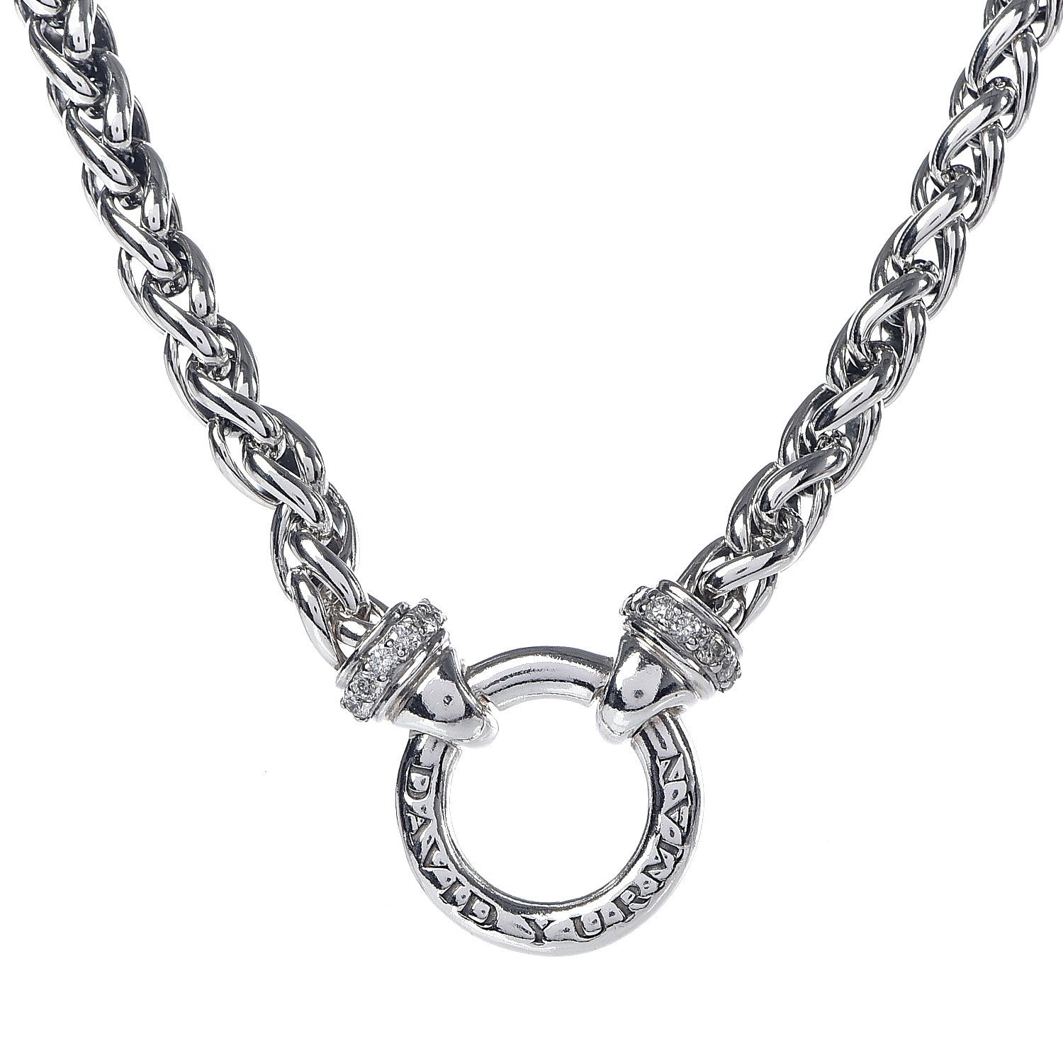 David Yurman Sterling Silver Pave Diamond 8mm Wheat Chain Necklace 4 of 5