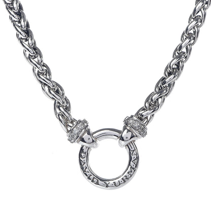 David Yurman Sterling Silver Pave Diamond 8mm Wheat Chain Necklace 4 of 5