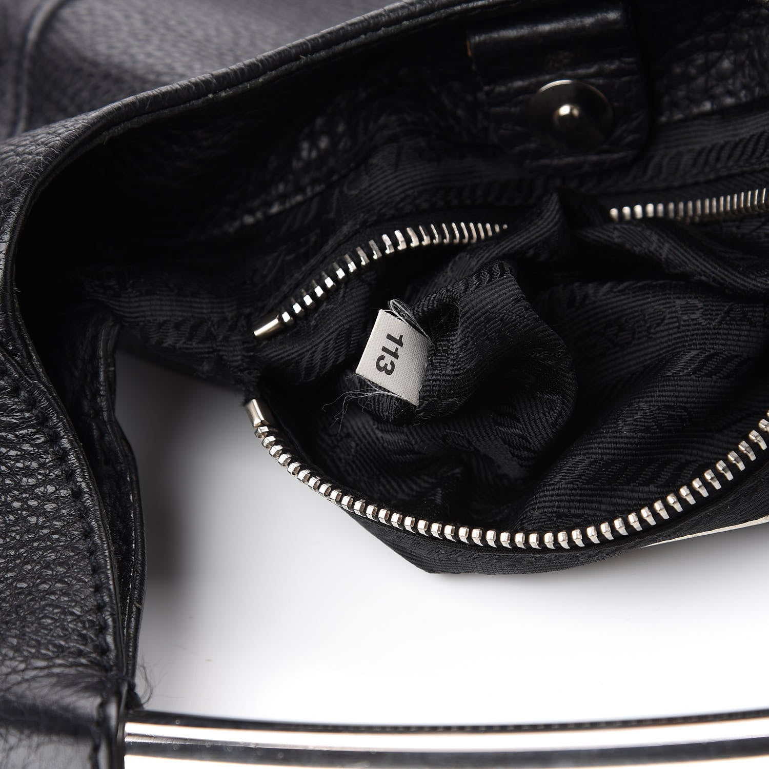 Prada Vitello Daino Metal Bar Top Handle Shoulder Bag Black 598455