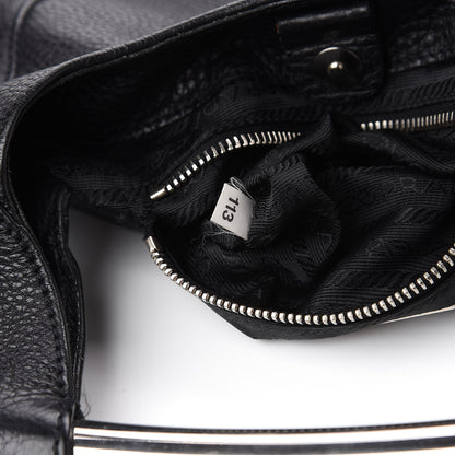 Prada Vitello Daino Metal Bar Top Handle Shoulder Bag Black 9 of 15