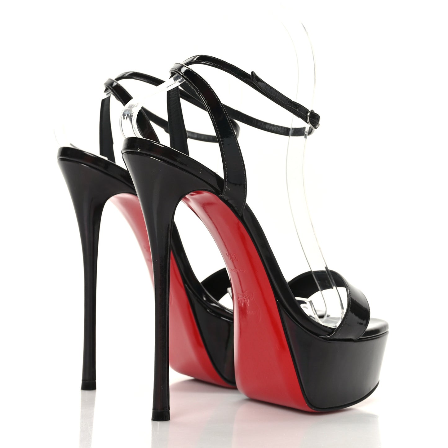 Patent Psychic Loubi Queen Alta 150 Platform Sandals 38.5 Black