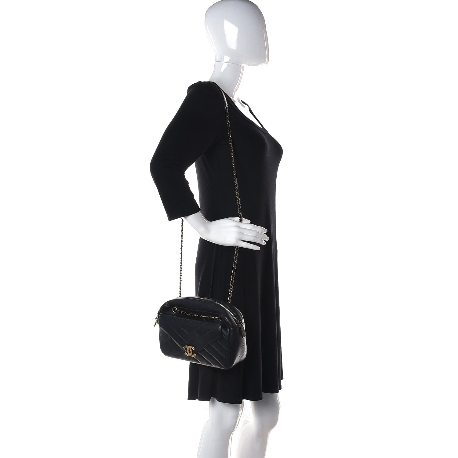 Chanel Lambskin Chevron Quilted Coco Envelope Flap Camera Case Black 2 of 10