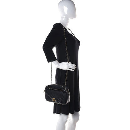 Chanel Lambskin Chevron Quilted Coco Envelope Flap Camera Case Black 2 of 10