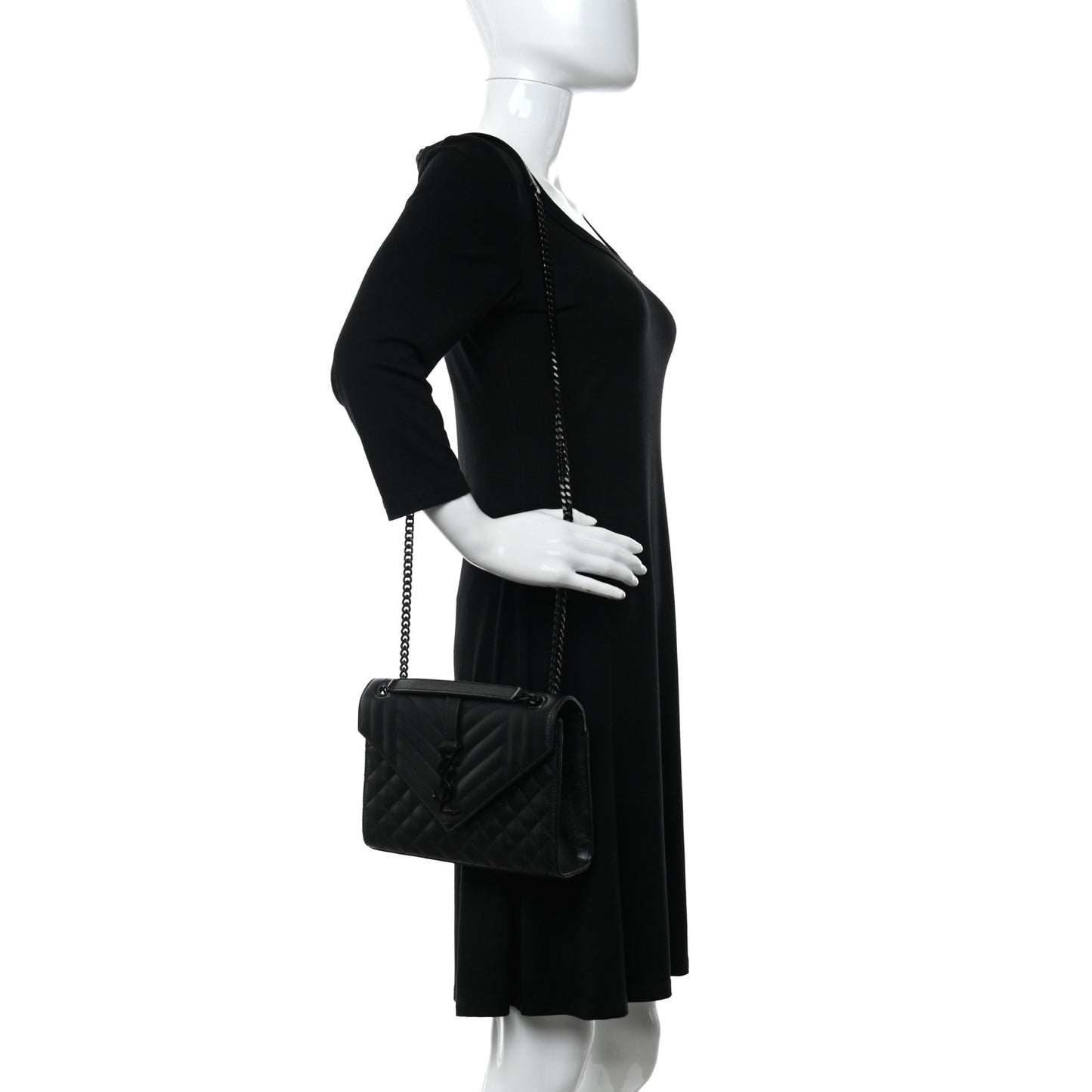 Sheepskin Tri-Quilt Monogram Medium College Bag Black