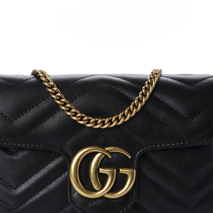 Gucci Calfskin Matelasse Super Mini GG Marmont Shoulder Bag Black 10 of 11