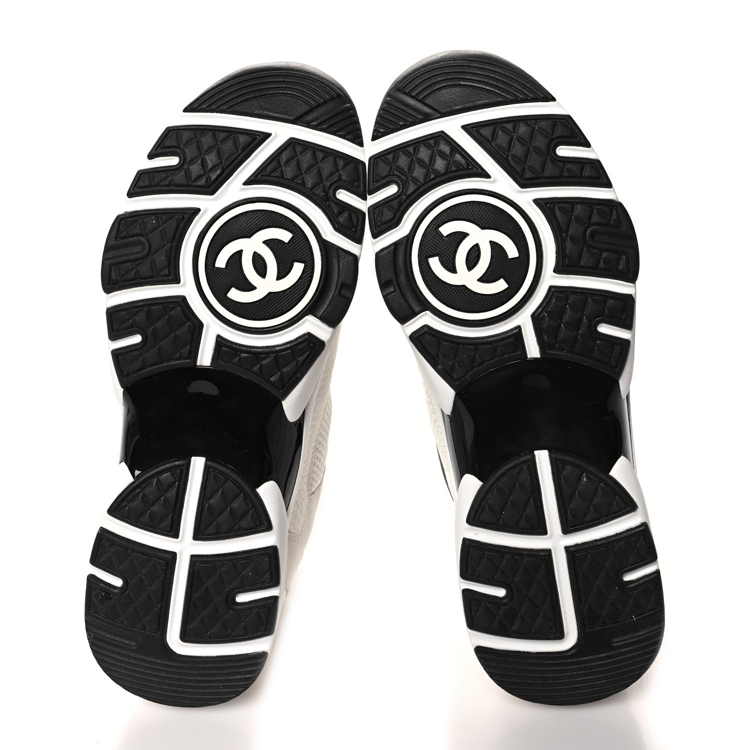 Chanel Mesh Suede Calfskin Grained Calfskin Womens CC Sneakers 38.5 White Black 5 of 7