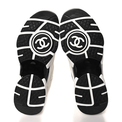 Chanel Mesh Suede Calfskin Grained Calfskin Womens CC Sneakers 38.5 White Black 5 of 7