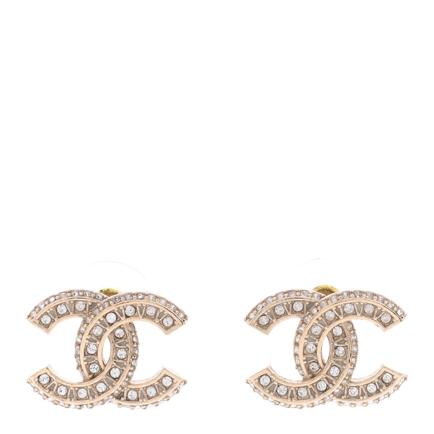 Chanel Crystal Timeless CC Earrings Light Gold 1 of 5